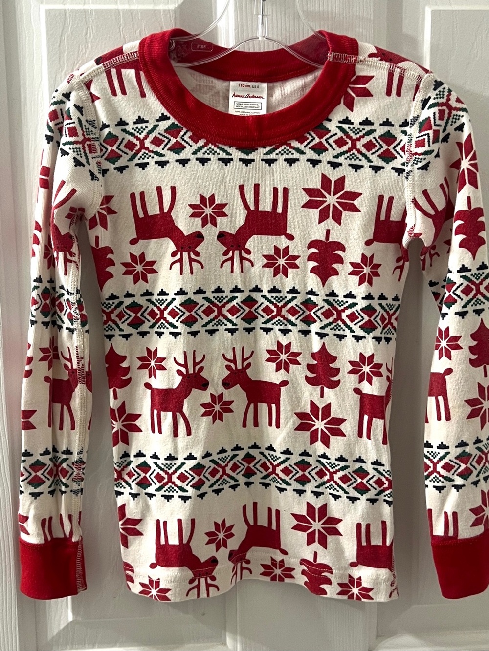 Hanna Andersson Kid Cotton Fair Isle Pajama Top Red White Sz 5 Snowflake Holiday